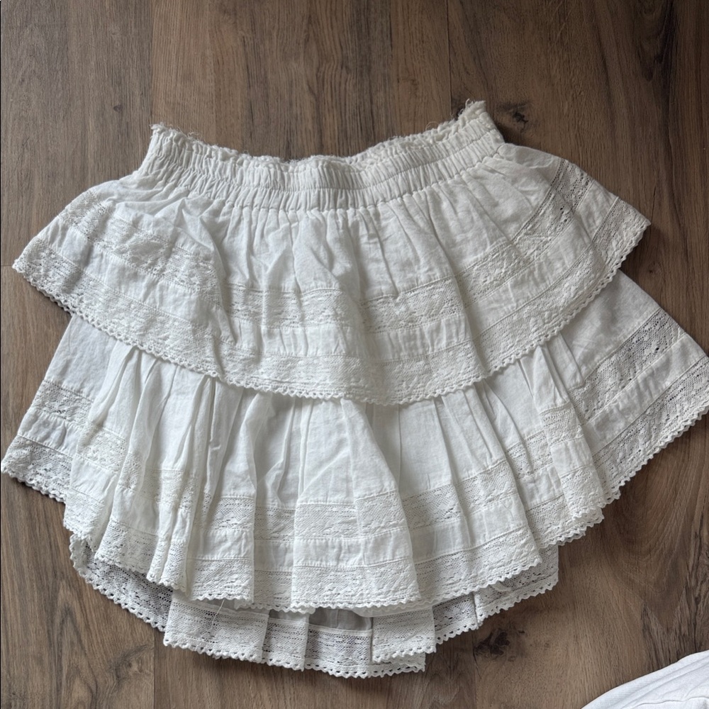 LoveShackFancy Cream Tiered A-Line Skirt